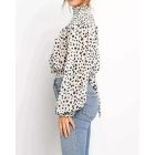Leopard Print High Neck Lantern Long Sleeve Tied Detail Blouse Loose Casual Tops