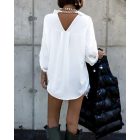 Turn-down Collar Long-Sleeve Front Button Backless Shirt Metal Chain Decor Blouses with Patch Pocket