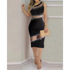 Rhinestone Sheer Mesh Bandeau Slim Fit Sleeveless Sexy Bodycon