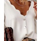 V-Neck Long Sleeve Front Button Cardigan Scallop Design Casual Top
