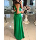 Halter Sleeveless Tied Detail Shirred Criss Cross Flared Dress Glamorous Evening Dress