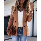 Plain Long Sleeve Double Breasted Chocolate Blazer Coat