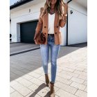 Plain Long Sleeve Double Breasted Chocolate Blazer Coat