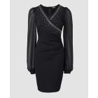Chiffon Long Sleeve V-Neck Bodycon Dress Rhinestone Decor Mini Dress