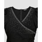 Chiffon Long Sleeve V-Neck Bodycon Dress Rhinestone Decor Mini Dress