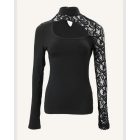 Rhinestone Bandeau Sheer Mesh Slim Fit Long Sleeve Tee Sexy Top