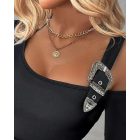 Long Sleeve Slim Fit Tops Casual Cold Shoulder Buckled Blouse Shirts