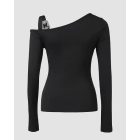 Long Sleeve Slim Fit Tops Casual Cold Shoulder Buckled Blouse Shirts