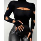 Beaded Decor Cutout Long Sleeve Top