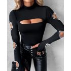 Beaded Decor Cutout Long Sleeve Top
