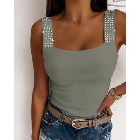 Rhinestone Embellished Thick Strap Tank Top