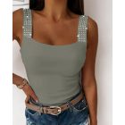Rhinestone Embellished Thick Strap Tank Top