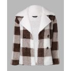 Plaid Print Double Breasted Teddy Coat
