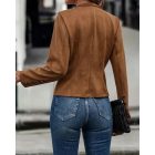 Faux Suede Stand Collar Jacket Open Front Button Decor Casual Coat