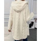 Argyle Textured Button Down Side Slit Long Sleeve Fleece Teddy Coat Hooded Jacket Warm Outwear