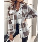 Plaid Pattern Turn-down Collar Button Front Teddy Coat