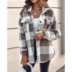 Plaid Pattern Turn-down Collar Button Front Teddy Coat