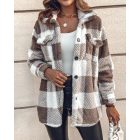 Plaid Pattern Turn-down Collar Button Front Teddy Coat