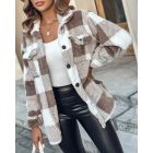 Plaid Pattern Turn-down Collar Button Front Teddy Coat