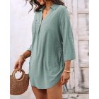 V-Neck Roll Up Sleeve Hollow-out Drawstring Mini Dress Vacation Dress