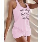 2PCS Pajamas Sets Floral Print U Neck Sleeveless Tank Top and Casual Drawstring Shorts Set