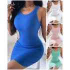 Ribbed Scoop Neck Sleeveless Tank Dress Bodycon Dress