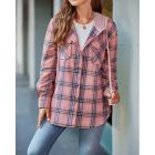 Plaid Pattern Pocket Design Button Down Hooded Shacket