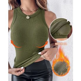   ChicMe Built-in Bra Crewneck Tank Top Terry Towelling Lined Sleeveless Slim Fit Layering Shirt Tops