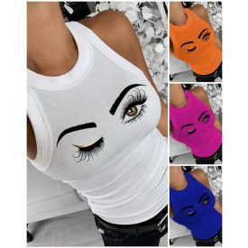 Eyelash Print Casual Tank Top