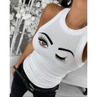 Eyelash Print Casual Tank Top