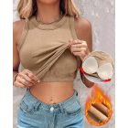 ChicMe Built-in Bra 2 Piece Crewneck Tank Top Terry Towelling Lined Sleeveless Slim Fit Layering Shirt Tops