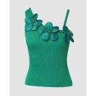 2 Pack Solid 3D Flower Tank Top Asymmetrical Neck Sleeveless Casual Ribbed Knit Camisole