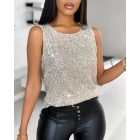 Glitter Sequin Round Neck Sleeveless Tank Casual Slim Fit Top