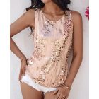Glitter Sequin Round Neck Sleeveless Blouses Shirts Casual Sparkle Tank Top