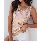 Glitter Sequin Round Neck Sleeveless Blouses Shirts Casual Sparkle Tank Top