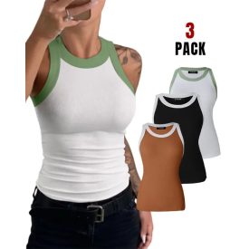   3-Pack Contrast Binding Basic Slim Knit Ribbed Racerback Tank Top