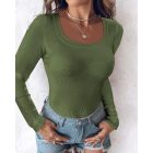 ChicMe Built-in Bra 2 Piece U-Neck Long Sleeve Athletic Tank Tops with Built-In Bras Ribbed Design Casual Pack Top