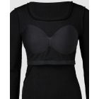 ChicMe Built-in Bra 2 Piece U-Neck Long Sleeve Athletic Tank Tops with Built-In Bras Ribbed Design Casual Pack Top