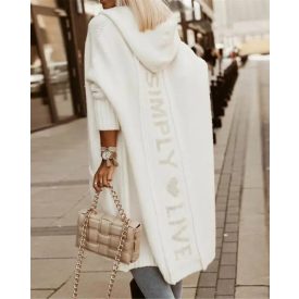   Letter Heart Pattern Long Cardigans Knitted Open Front Oversized Hooded Outerwear Sweater Coat