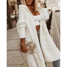 Letter Heart Pattern Long Cardigans Knitted Open Front Oversized Hooded Outerwear Sweater Coat