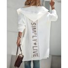Letter Heart Pattern Long Cardigans Knitted Open Front Oversized Hooded Outerwear Sweater Coat