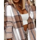 Plaid Print Longline Hooded Coat