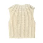 V-Neck Sleeveless Button Front Knit Vest Casual Loose Fit Sweater Top with Pockets