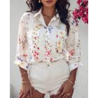 Floral Pattern Long Sleeve Shirt Eyelet Embroidery Pocket Design Blouse Top