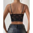 V-Neck Lace Crop Cami Top Spaghetti Strap Two Layer Bralette Bustier Tops