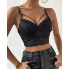V-Neck Lace Crop Cami Top Spaghetti Strap Two Layer Bralette Bustier Tops