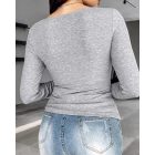 ChicMe Built-in Bra Notch Neck Long Sleeve Shirts Rib-Knit Ruched Waist Top