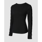 Butterfly Lace Pattern Long Sleeve Top Crewneck Hollow Out Slim Fit Shirt Top