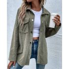 Turn-down Collar Long Sleeve Button Down Waffle Knit Shacket Loose Fit Coat with Pockets