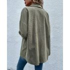 Turn-down Collar Long Sleeve Button Down Waffle Knit Shacket Loose Fit Coat with Pockets